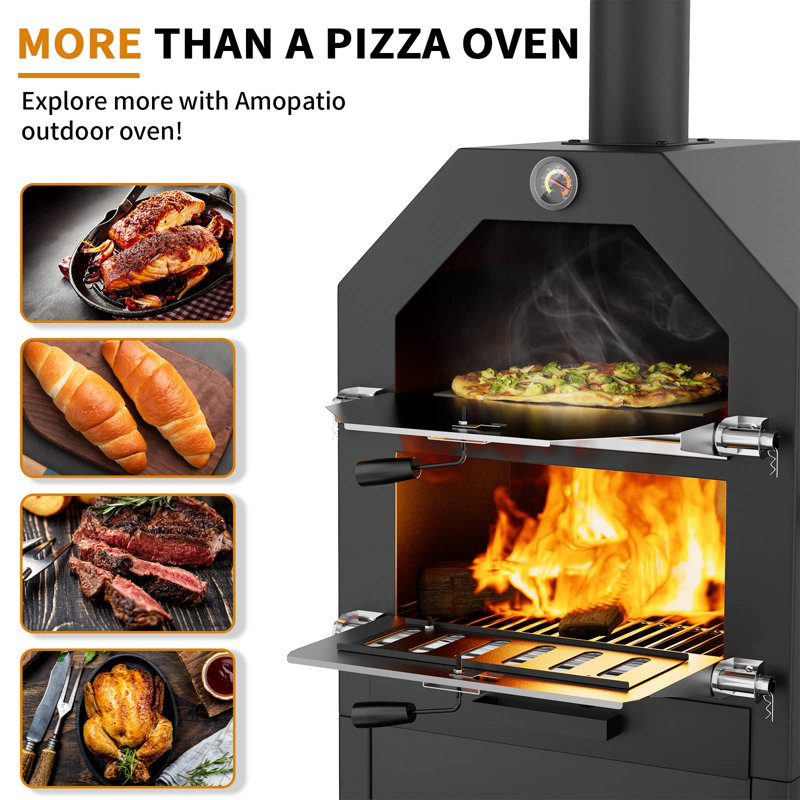 17 Stories Cadince Steel Freestanding WoodFired Pizza Oven in Black